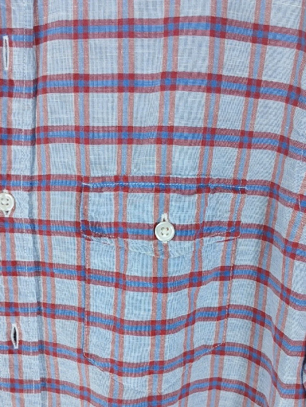 J. Crew Men’s Light Blue and Red Plaid Button-Down linen + cotton Shirt